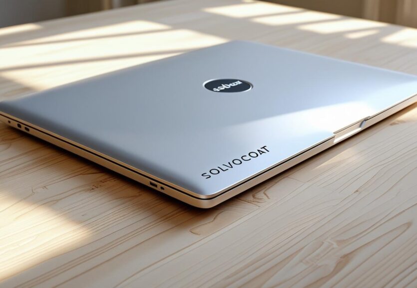 thumbnail_Back of a laptop on a desk with Solvocoat written on it